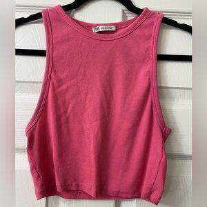 ZARA hot pink white cropped top